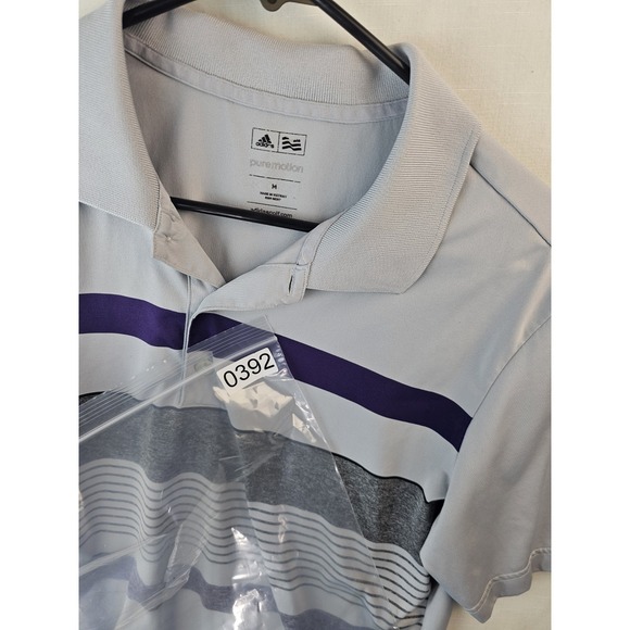 Adidas Men's Puremotion Golf Shirt Striped Pullover Short Sleeve Gray Size M - Picture 10 of 10